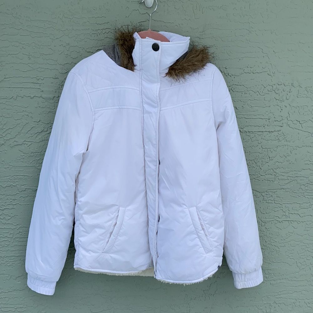 ROXY White Snow Puffer Hooded Jacket Sz M